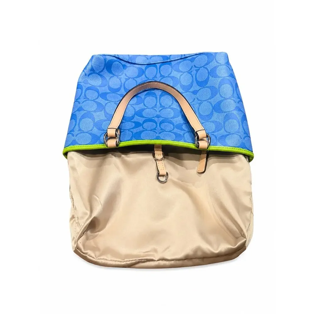 Coach Signature C Momogram Stripe Mini Tote Blue Green Canvas Authenticated